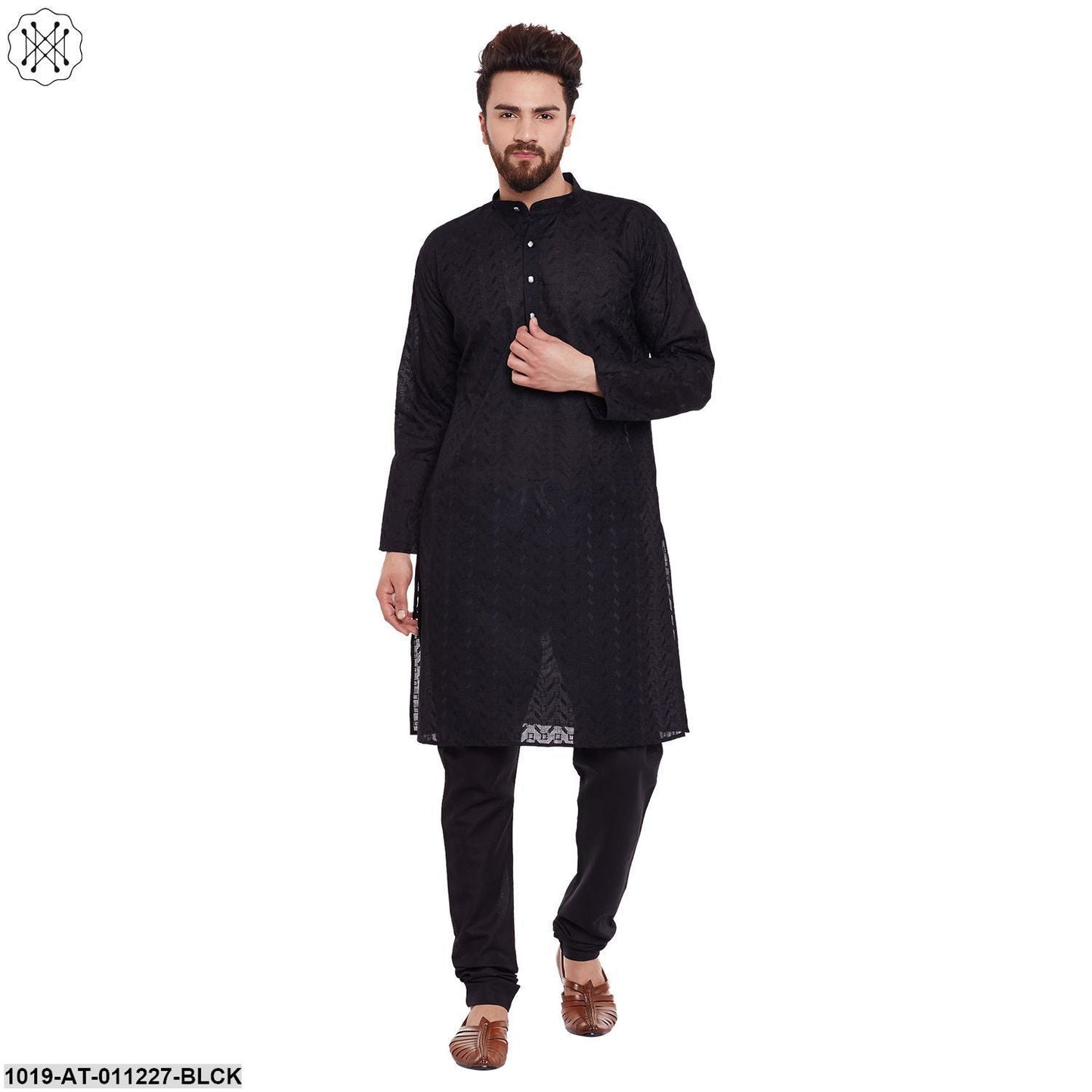 Men's Black,  100% Cotton Chicken Kurta