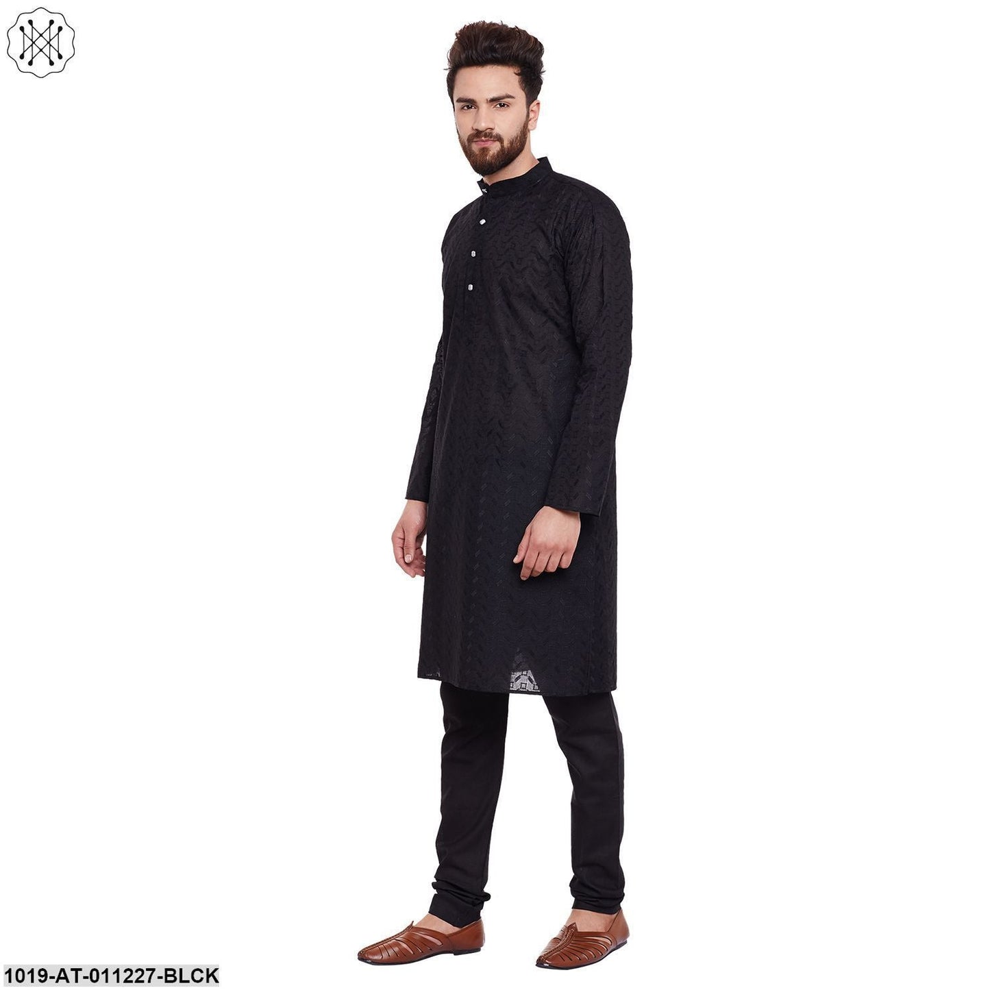 Men's Black,  100% Cotton Chicken Kurta