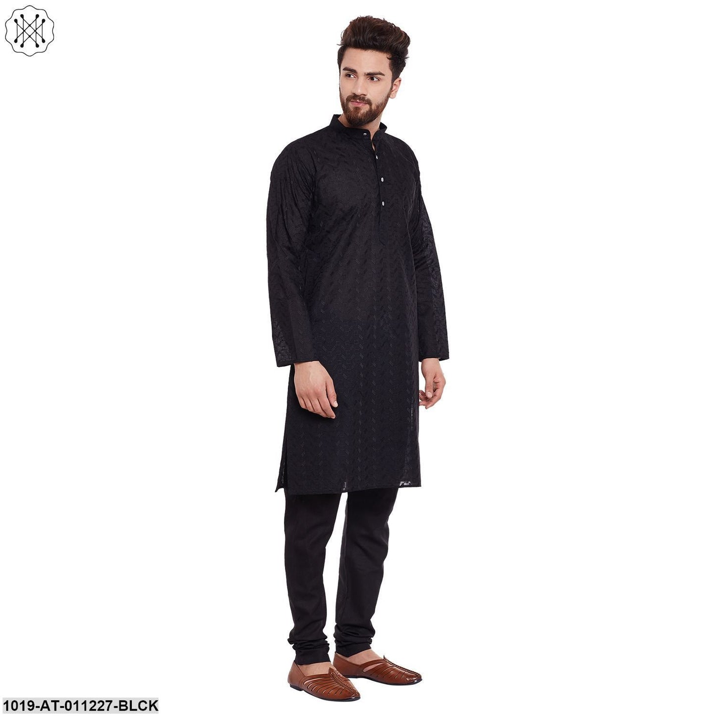 Men's Black,  100% Cotton Chicken Kurta