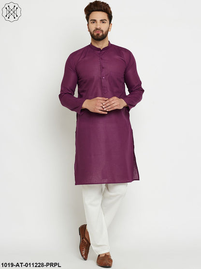 Men's Cotton Linen Purple Long Kurta