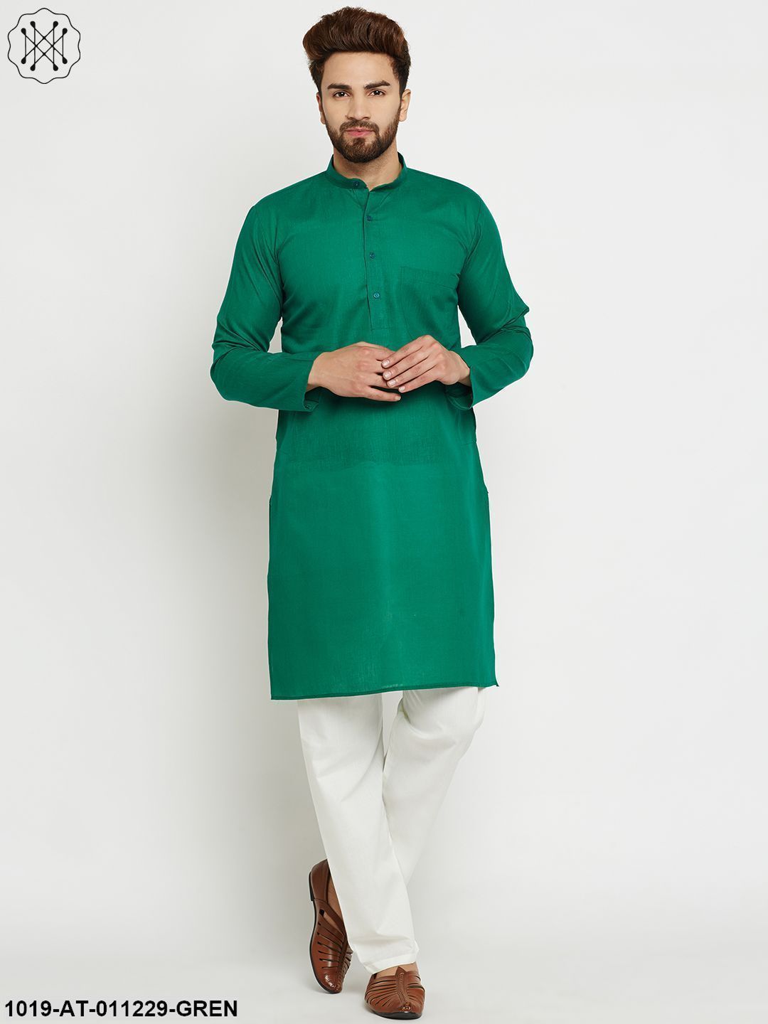 Men's Cotton Linen Dark Green Long Kurta