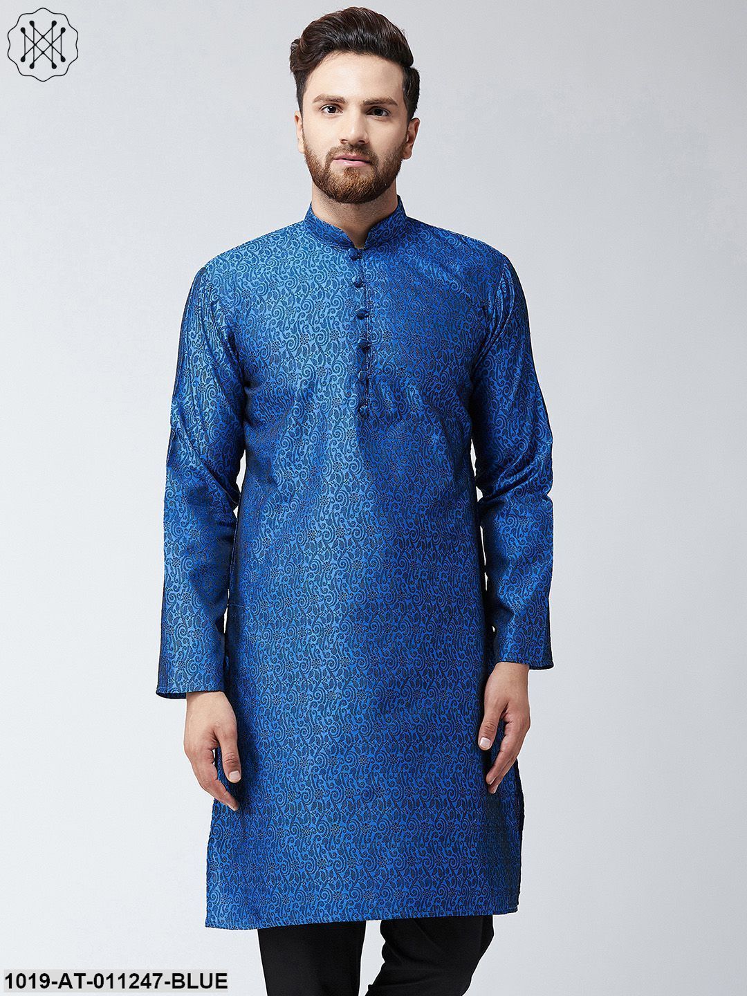 Men's Blue Self Design Only Long Kurta