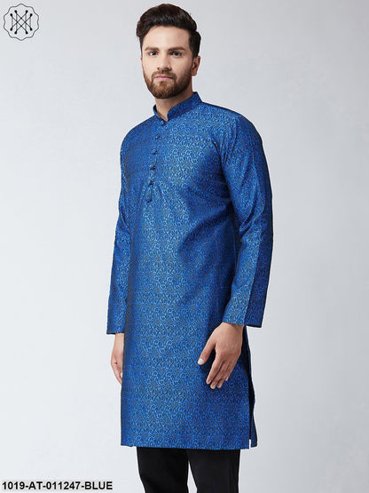 Men's Blue Self Design Only Long Kurta