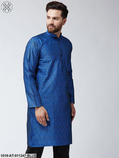 Men's Blue Self Design Only Long Kurta