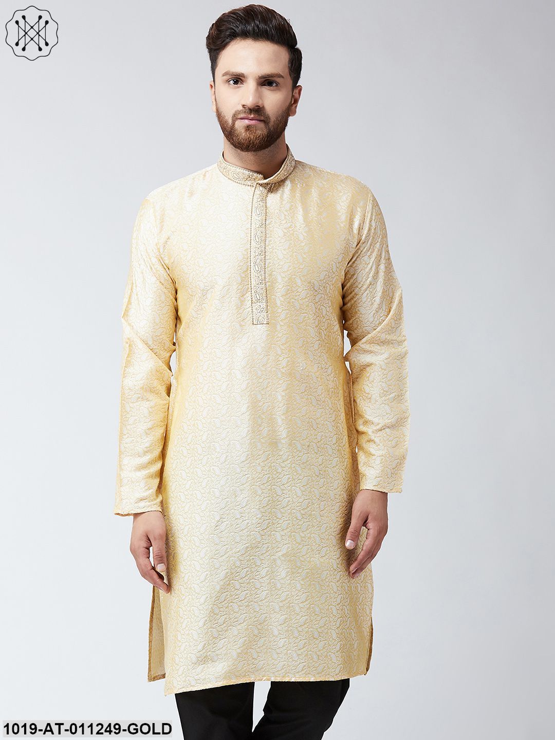 Men's Gold Self Design Only Long Kurta