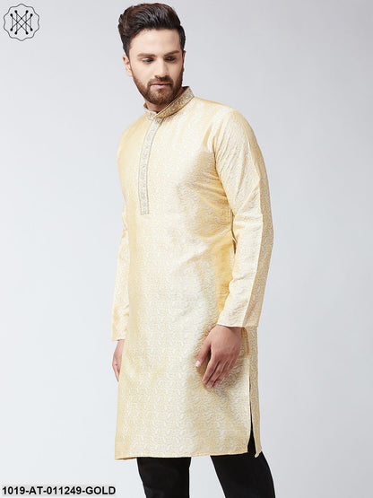 Men's Gold Self Design Only Long Kurta