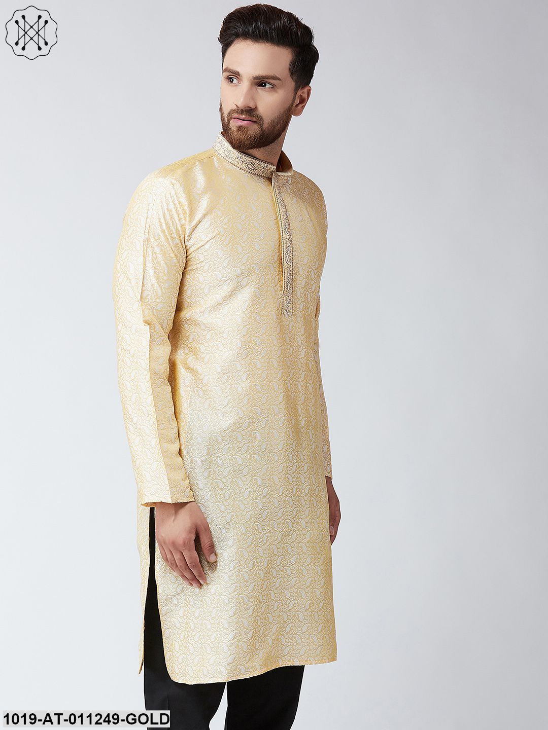 Men's Gold Self Design Only Long Kurta