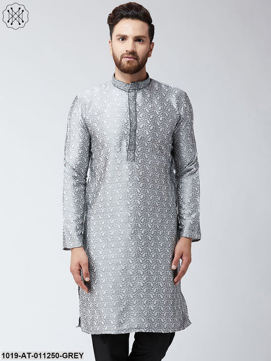 Men's Grey Self Design Only Long Kurta