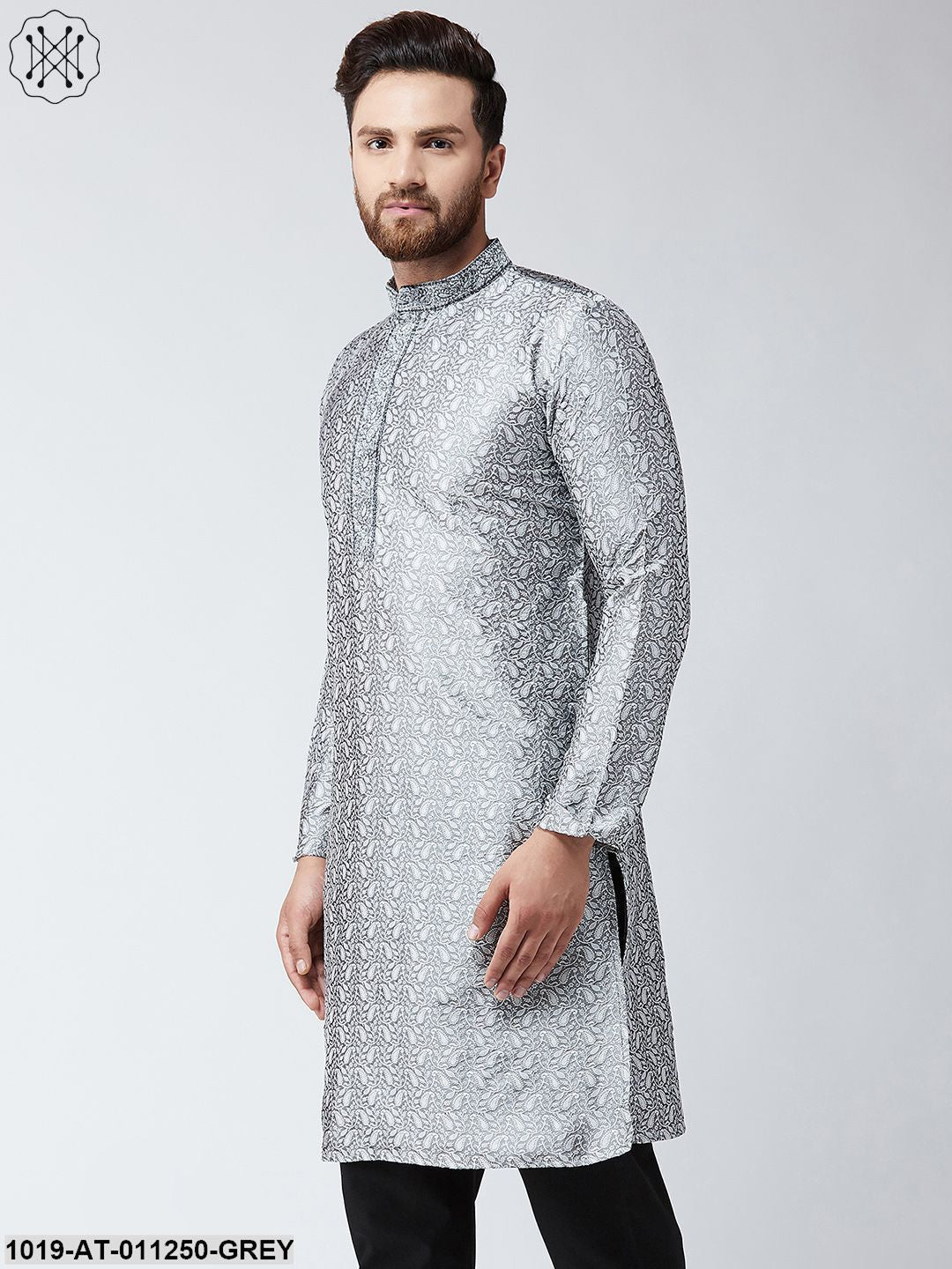 Men's Grey Self Design Only Long Kurta