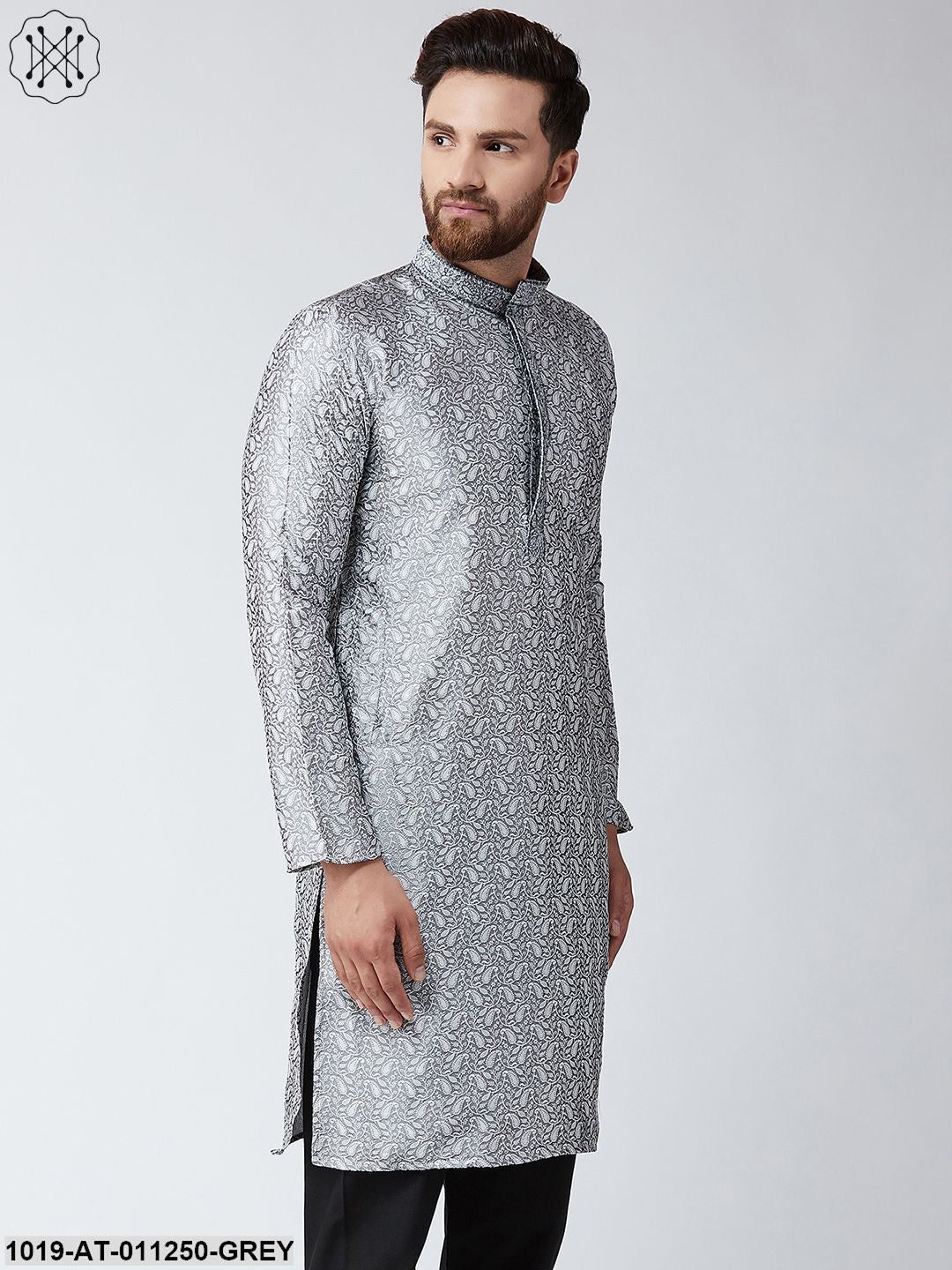 Men's Grey Self Design Only Long Kurta