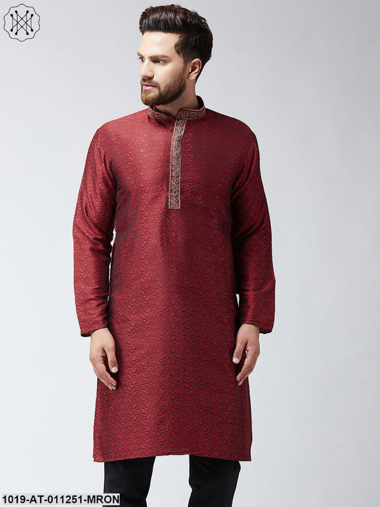 Men's Maroon Self Design Only Long Kurta