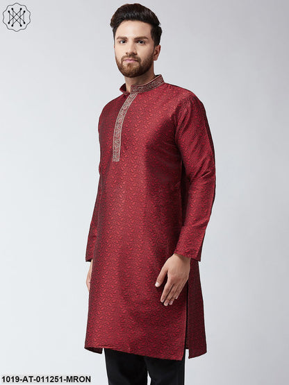 Men's Maroon Self Design Only Long Kurta