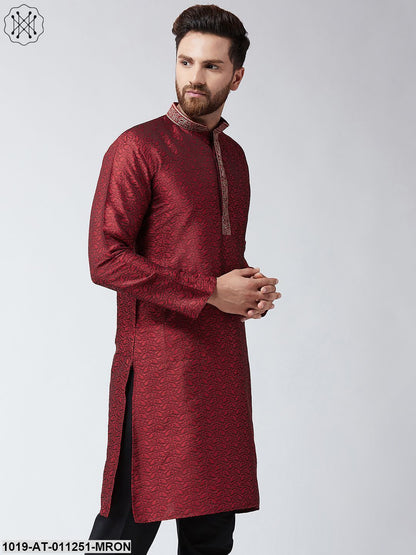 Men's Maroon Self Design Only Long Kurta