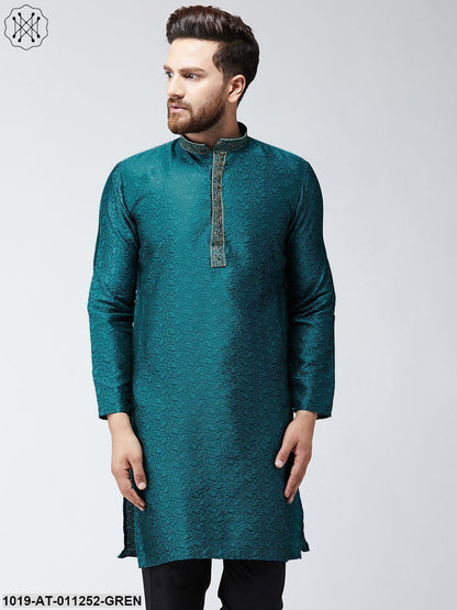 Men's Teal Green Self Design Only Long Kurta