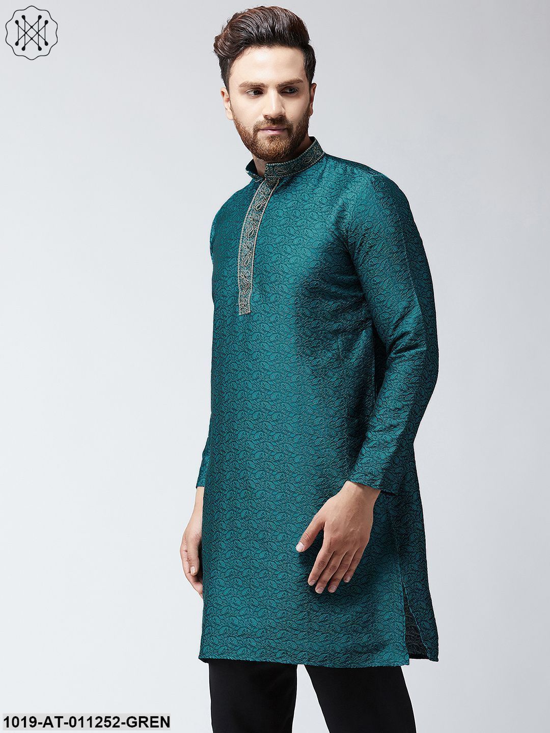 Men's Teal Green Self Design Only Long Kurta