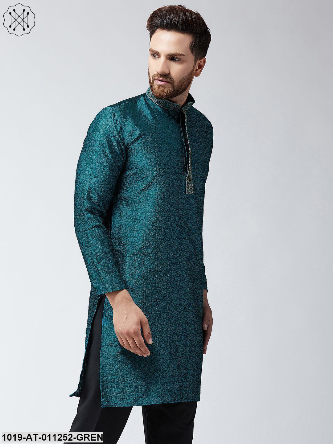 Men's Teal Green Self Design Only Long Kurta