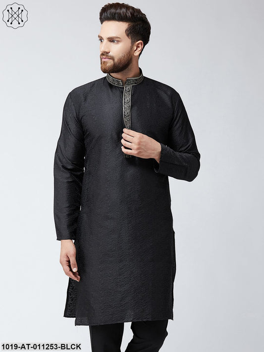 Men's Black Self Design Only Long Kurta