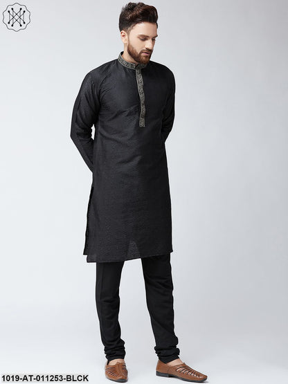 Men's Black Self Design Only Long Kurta