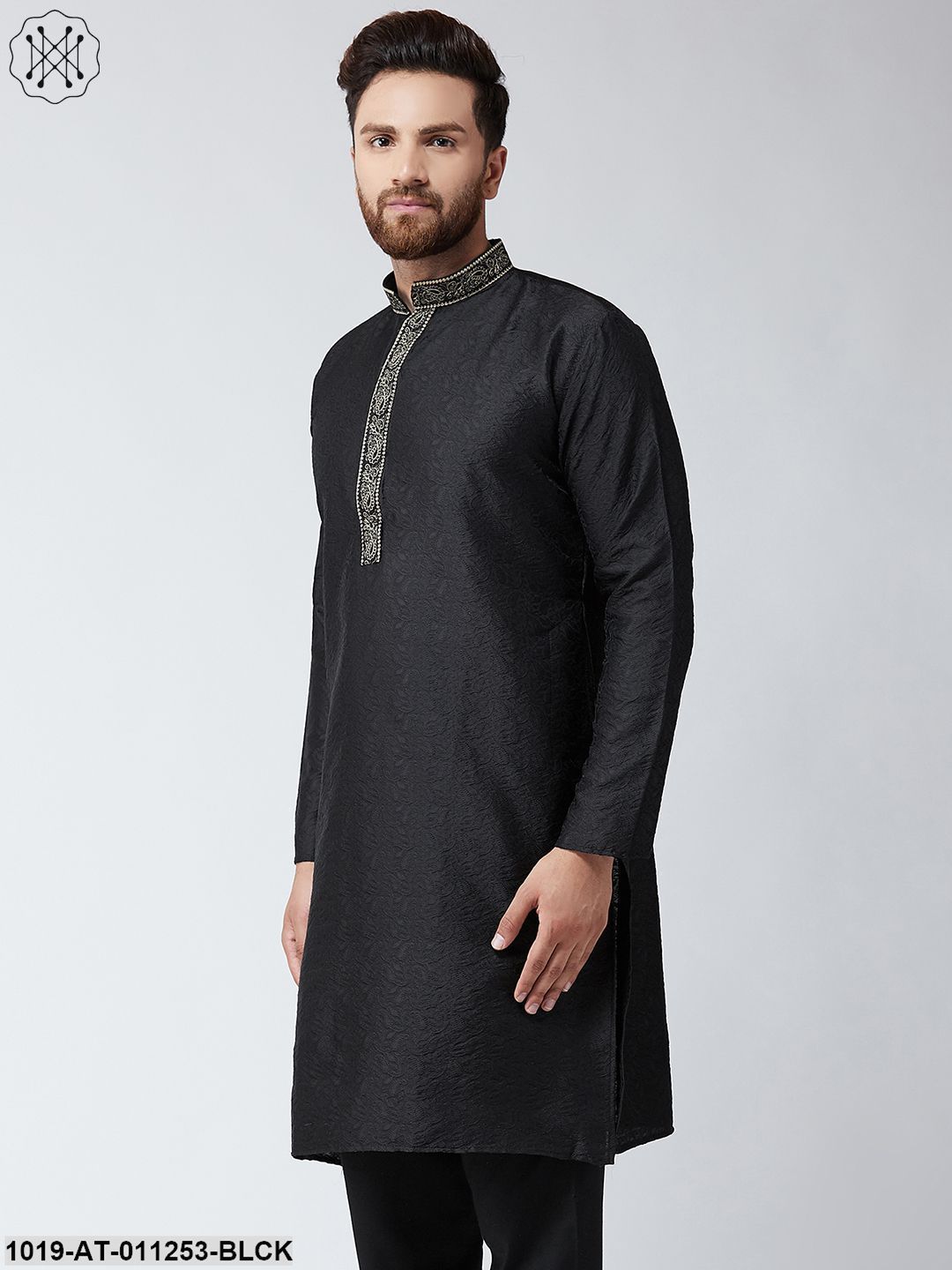 Men's Black Self Design Only Long Kurta