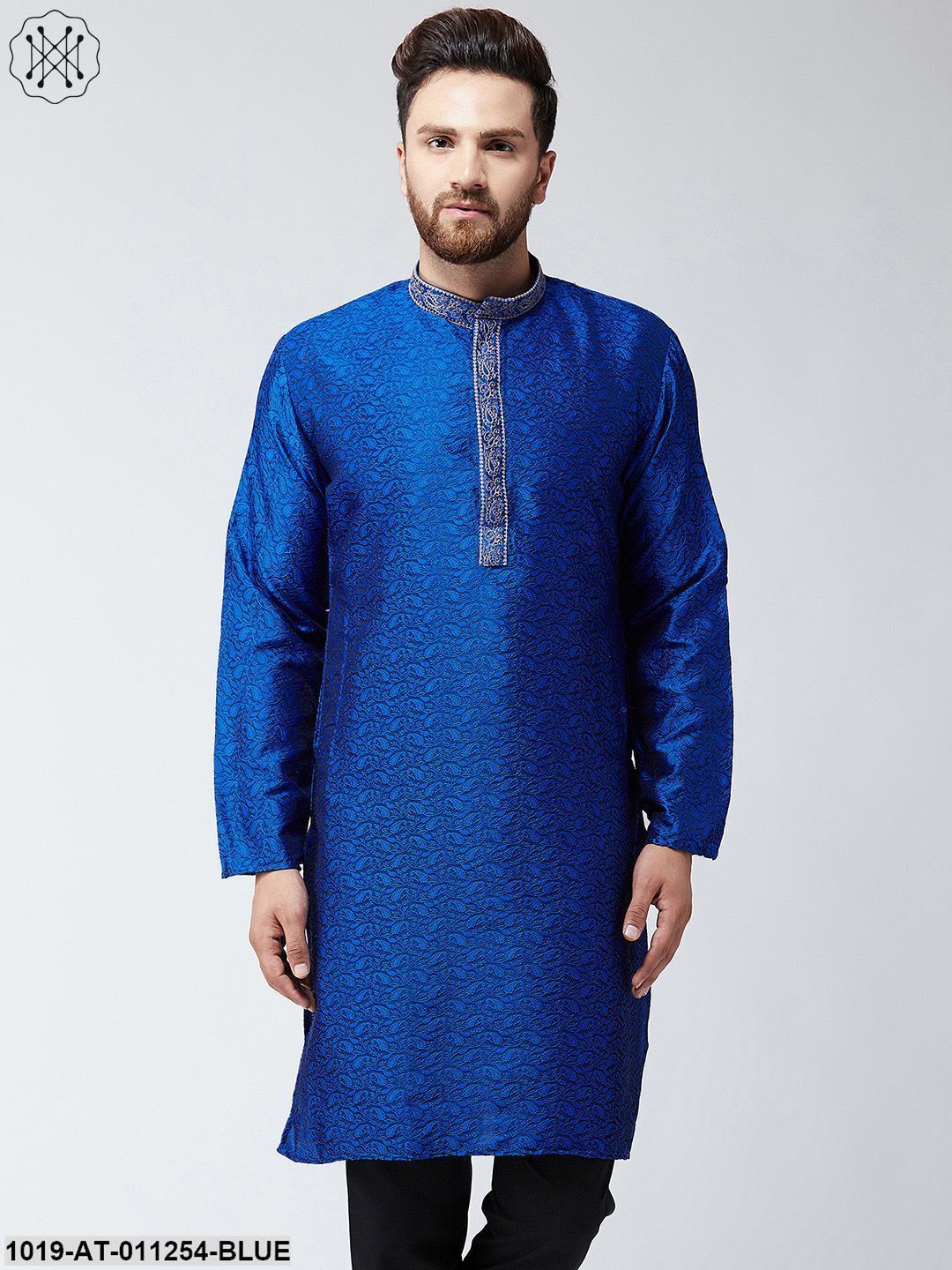 Men's Blue Self Design Only Long Kurta