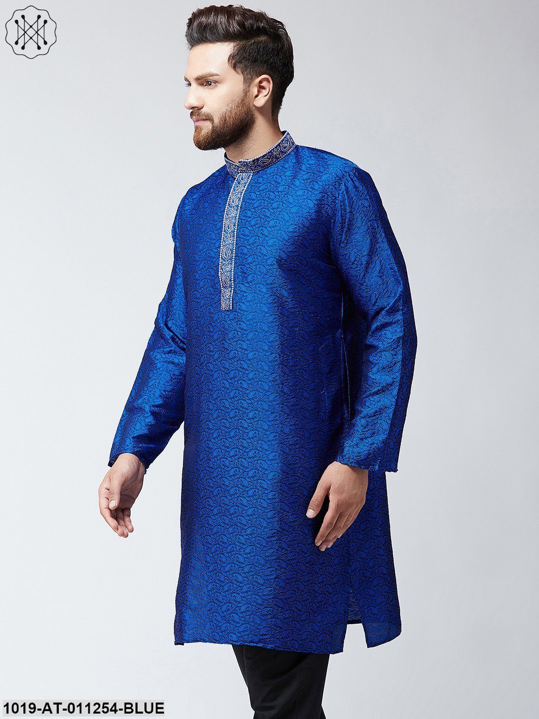 Men's Blue Self Design Only Long Kurta