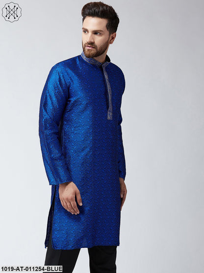 Men's Blue Self Design Only Long Kurta