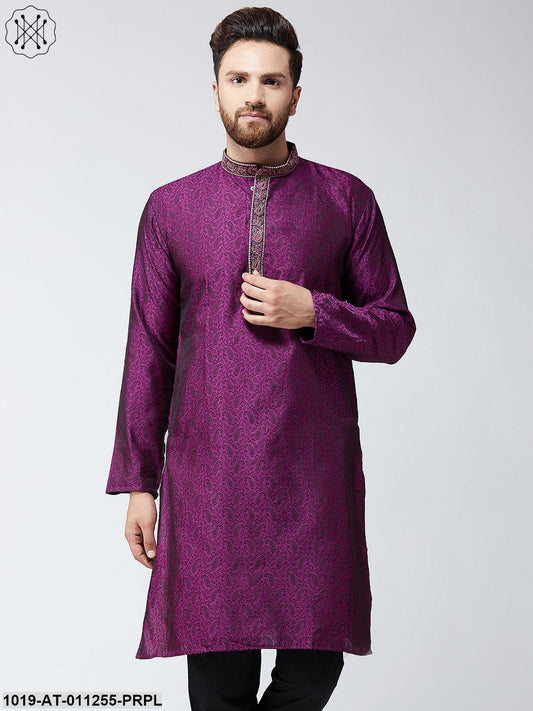 Men's Purple Self Design Only Long Kurta