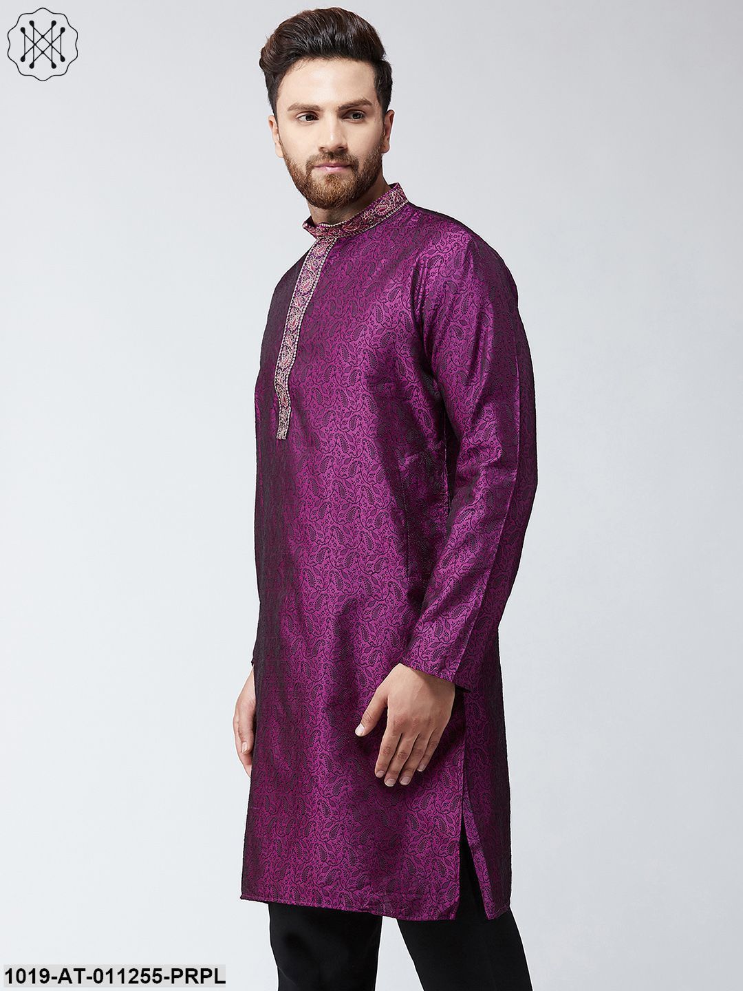 Men's Purple Self Design Only Long Kurta