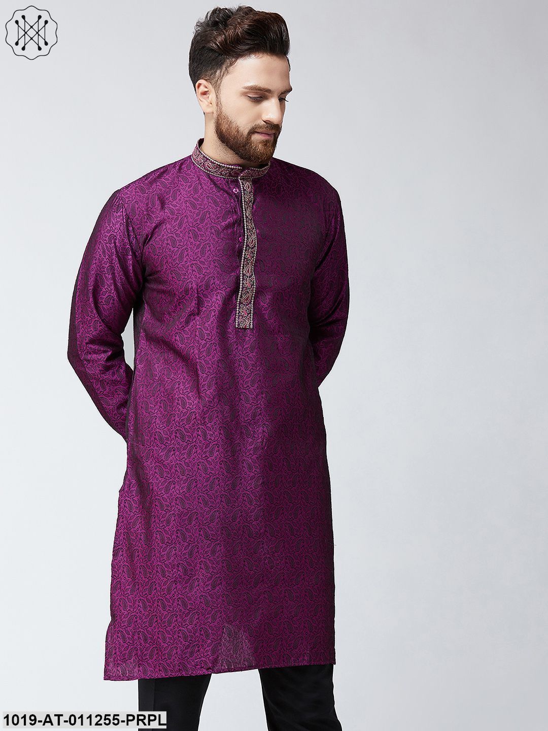 Men's Purple Self Design Only Long Kurta