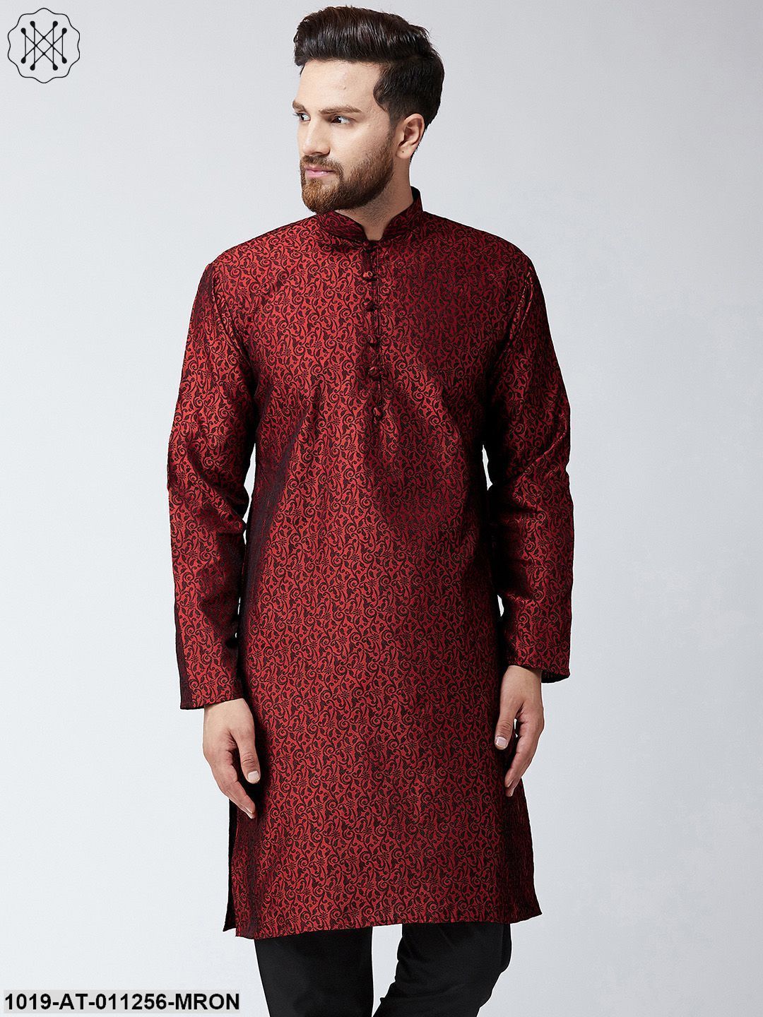 Men's Maroon Self Design Only Long Kurta