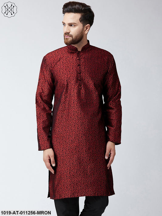 Men's Maroon Self Design Only Long Kurta