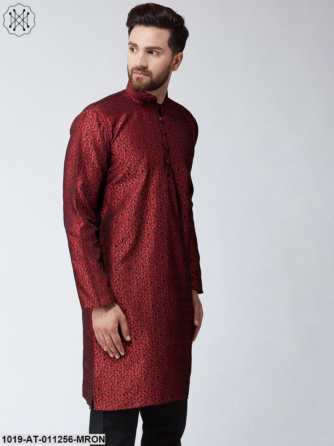 Men's Maroon Self Design Only Long Kurta