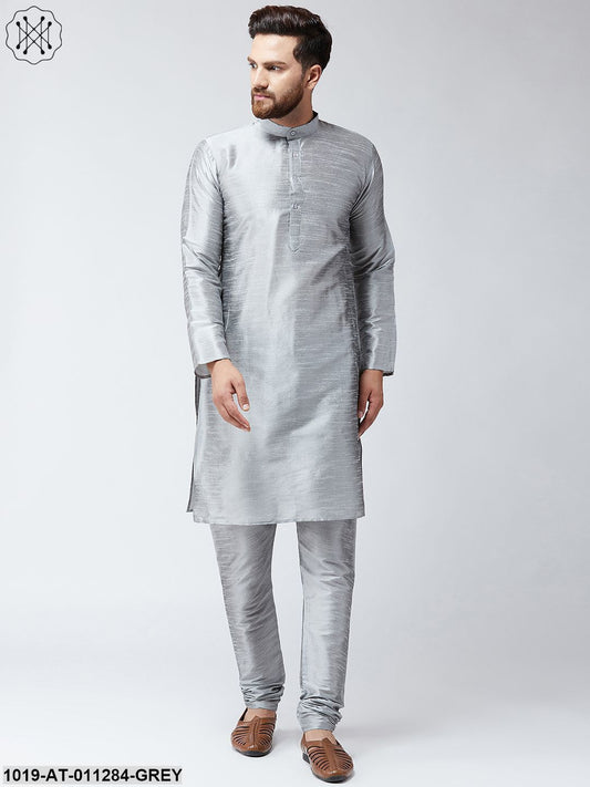 Men's Grey Dupion Silk Only Long Kurta