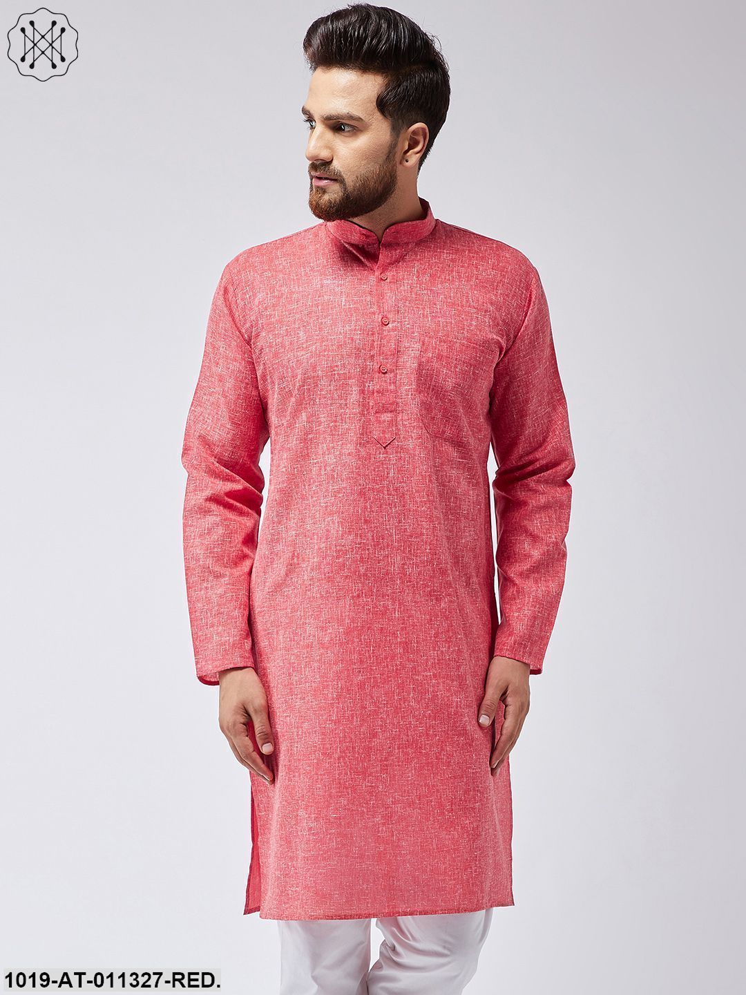 Men's Cotton Linen Red Only Long Kurta