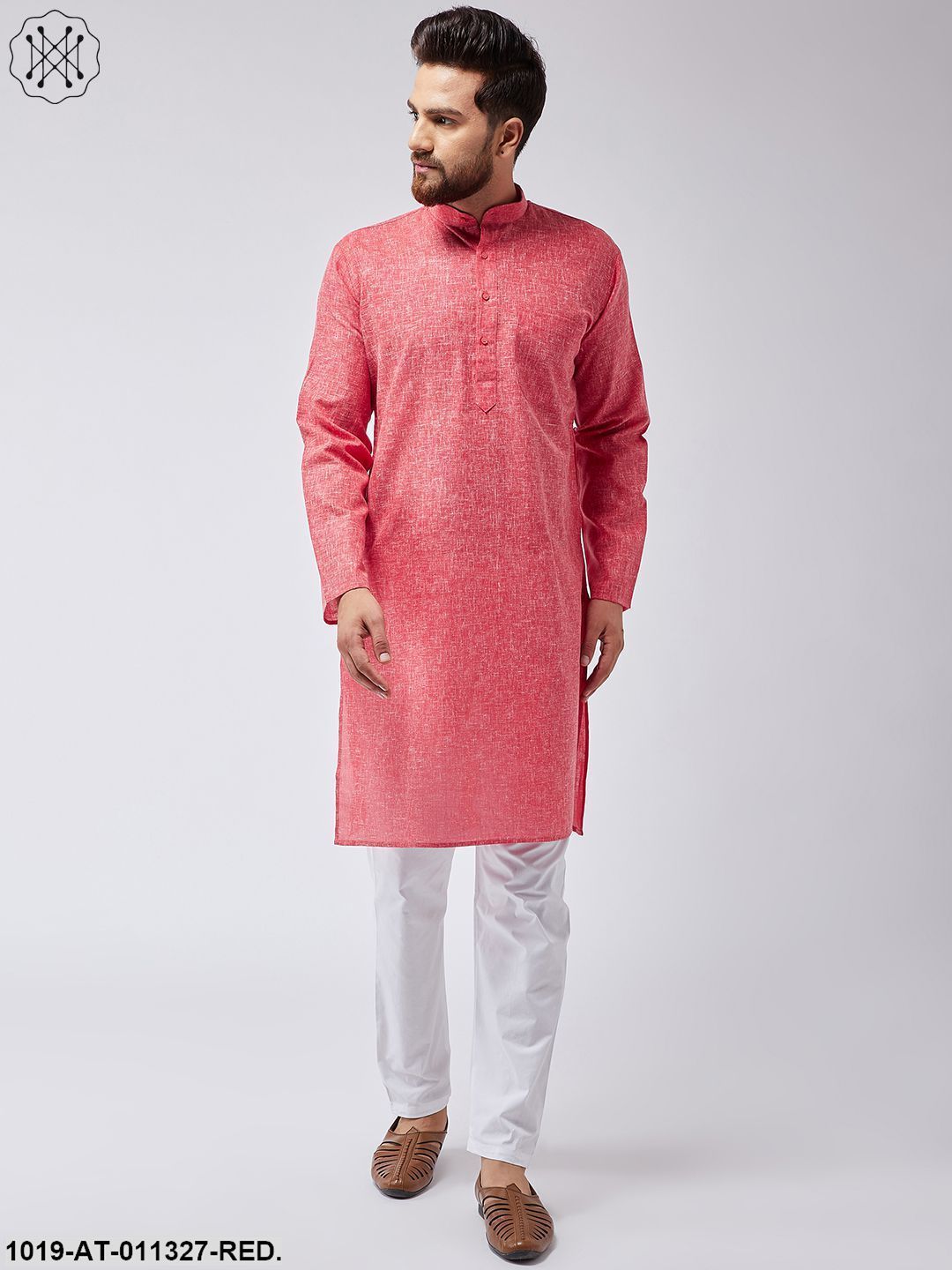 Men's Cotton Linen Red Only Long Kurta