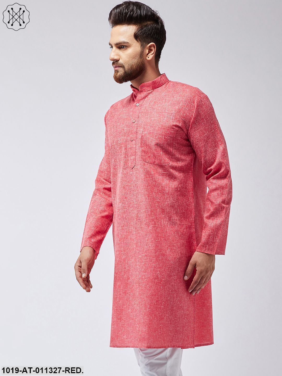 Men's Cotton Linen Red Only Long Kurta