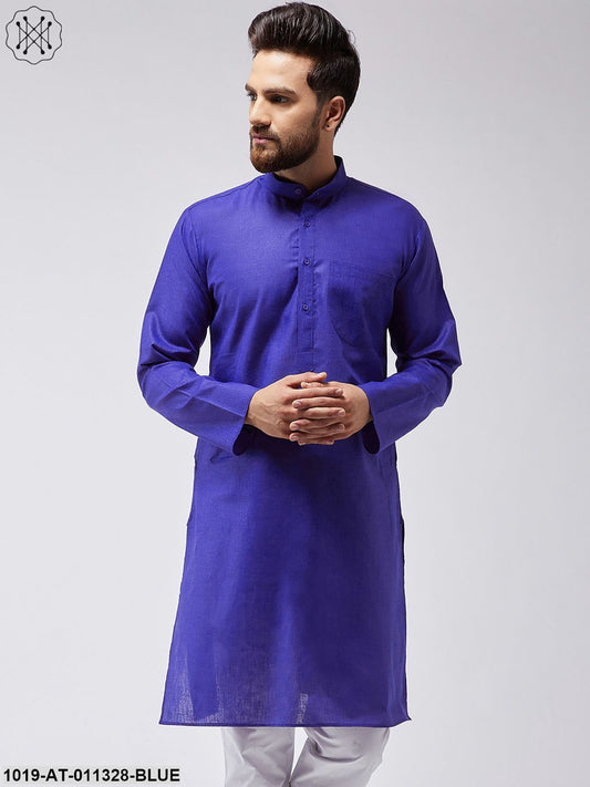 Men's Cotton Linen Royal Blue Only Long Kurta