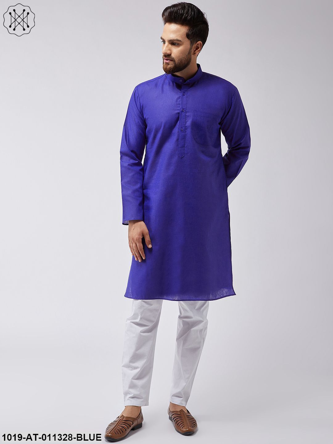 Men's Cotton Linen Royal Blue Only Long Kurta