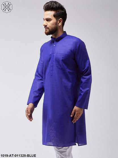 Men's Cotton Linen Royal Blue Only Long Kurta