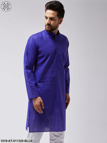 Men's Cotton Linen Royal Blue Only Long Kurta