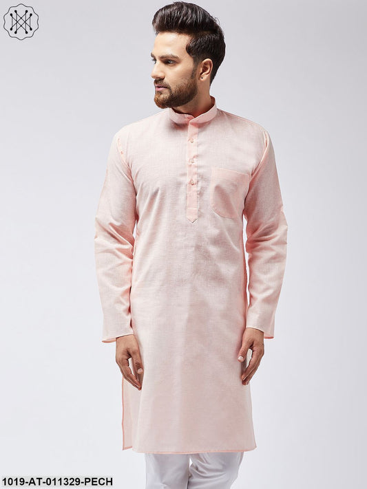 Men's Cotton Linen Peach Only Long Kurta