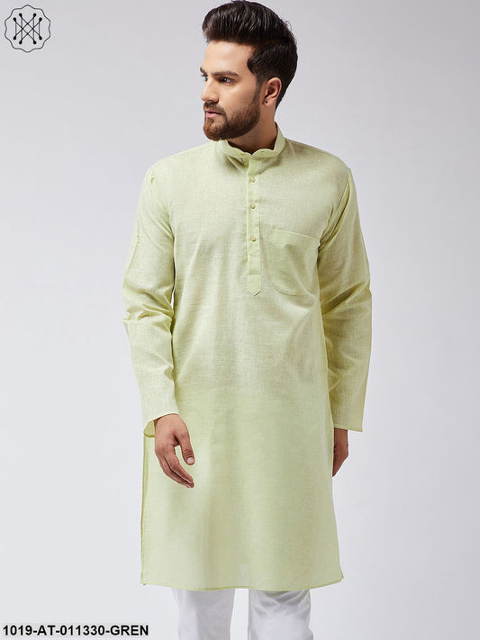 Men's Cotton Linen Lime Green Only Long Kurta