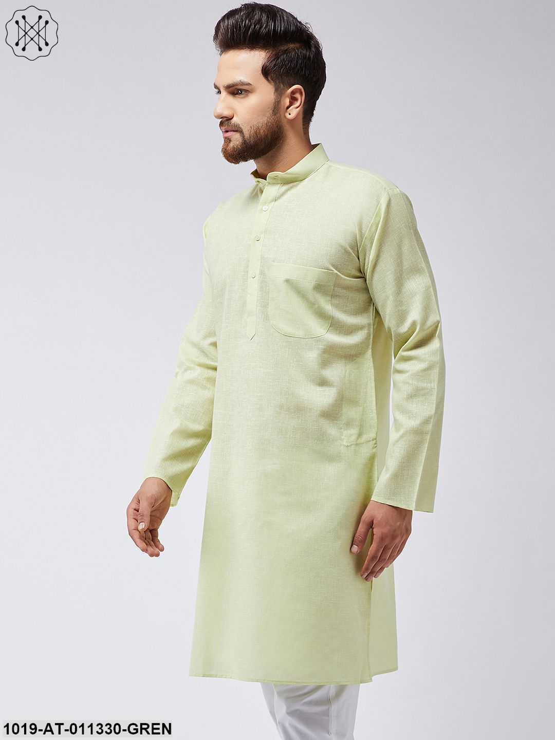 Men's Cotton Linen Lime Green Only Long Kurta