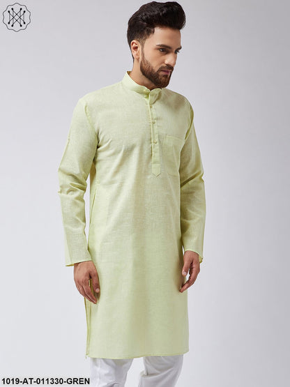 Men's Cotton Linen Lime Green Only Long Kurta