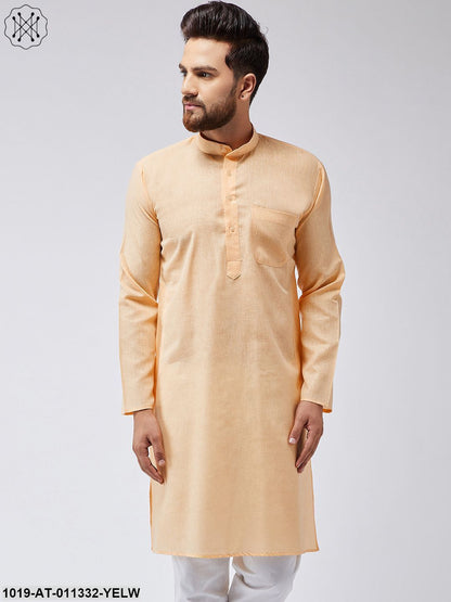 Men's Cotton Linen Yellow Only Long Kurta