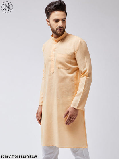 Men's Cotton Linen Yellow Only Long Kurta