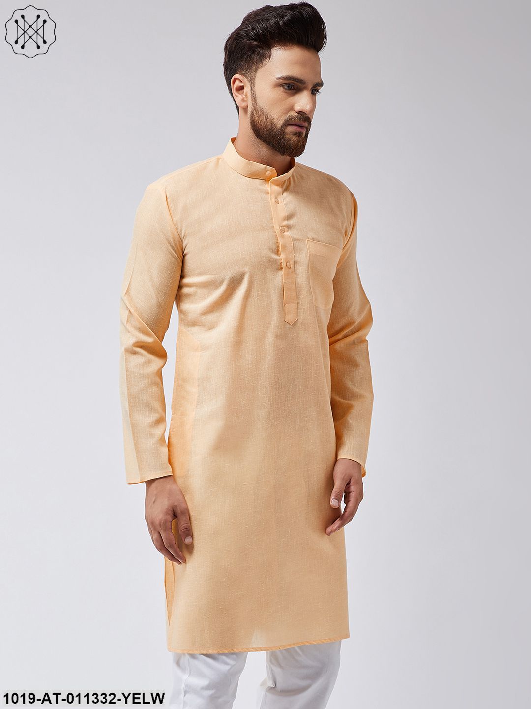 Men's Cotton Linen Yellow Only Long Kurta