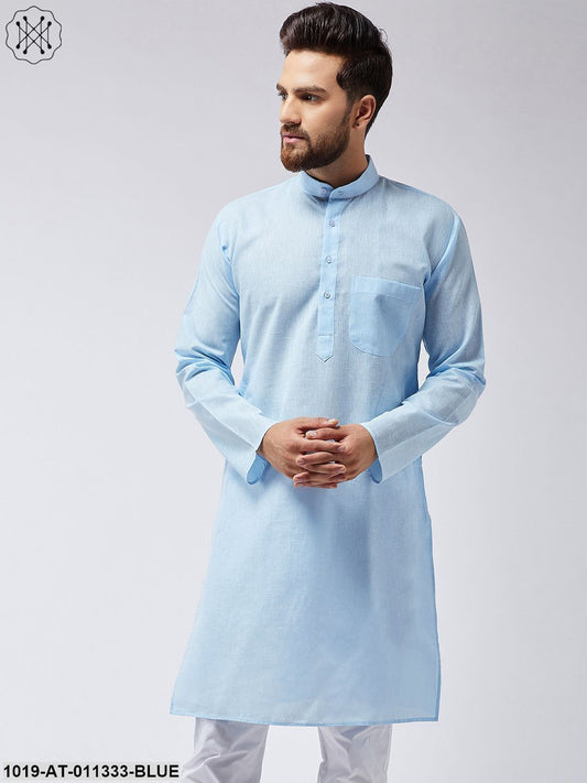 Men's Cotton Linen Sky Blue Only Long Kurta