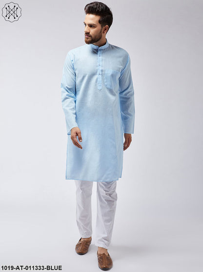 Men's Cotton Linen Sky Blue Only Long Kurta