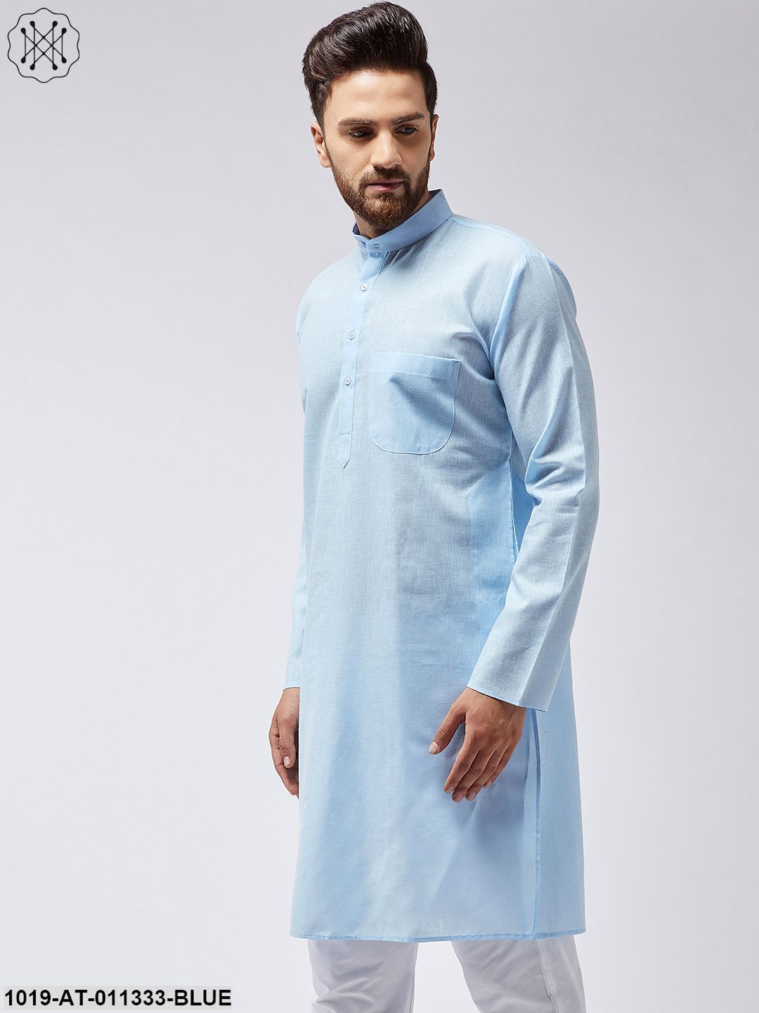 Men's Cotton Linen Sky Blue Only Long Kurta